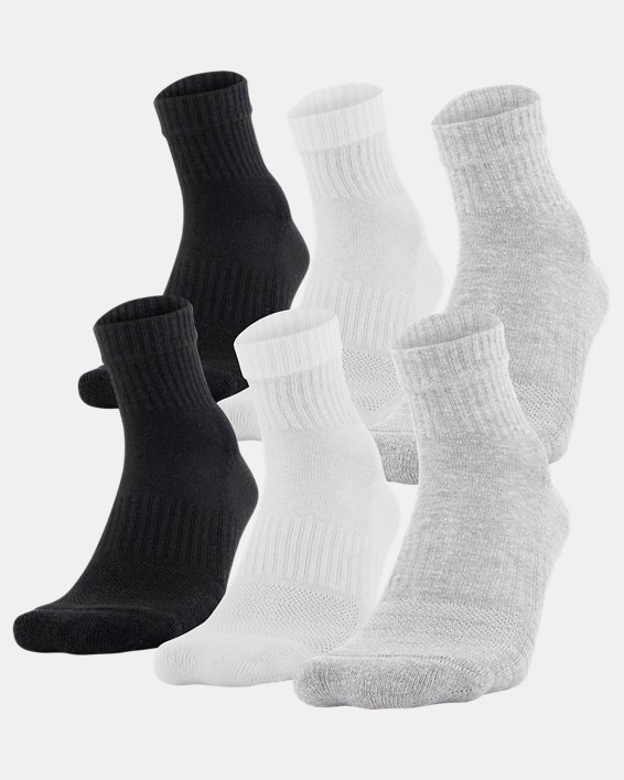 Unisex UA Training Cotton Quarter 6-Pack Socks, Gray, pdpMainDesktop image number 0